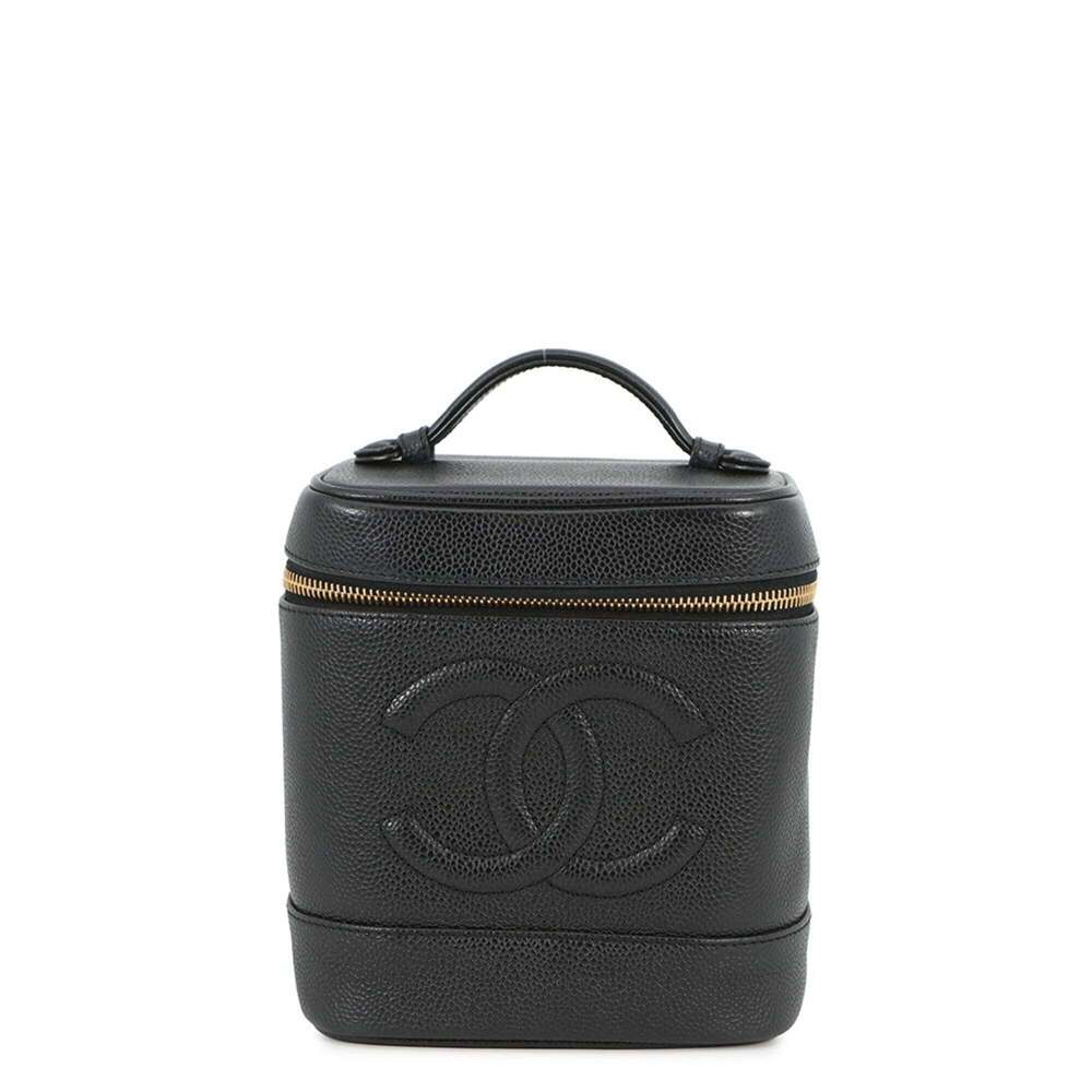 CHANEL Black Caviar Leather Logo Pouch